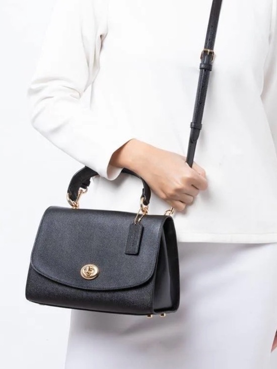 Coach Handbags - Coach Black Leather Top-Handle Satchel with Gold Hardware